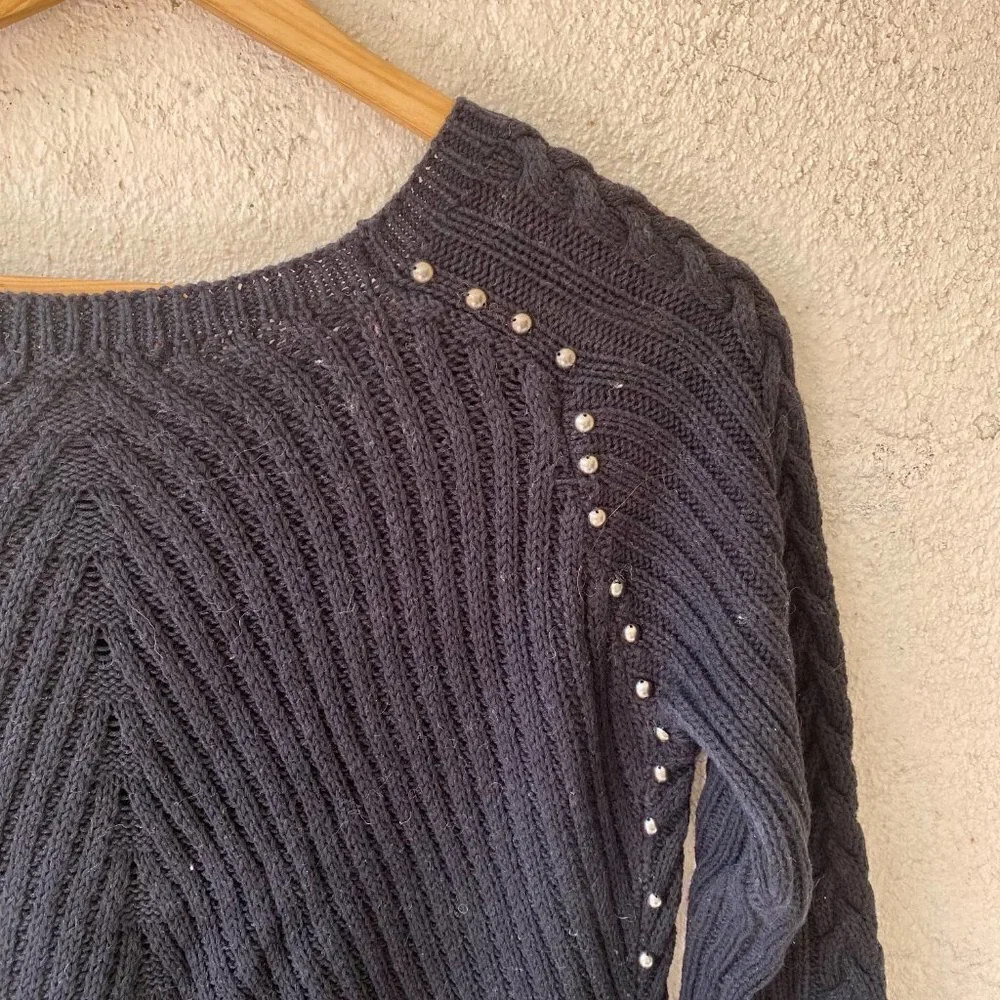 Philosophy Black Chunky Knit Studded Sweater Small - Picture 3 of 6